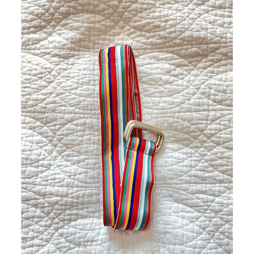Polo Ralph Lauren Vintage Ribbon Belt Mens Rainbow Red Multi Double D-Ring XL